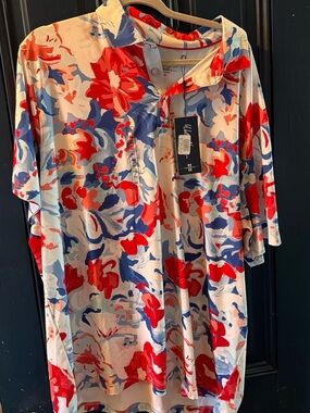 Walter Hagen Red, Blue & White Floral Polo Shirt